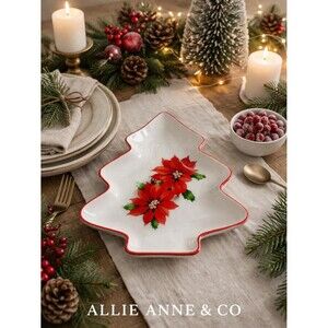 Vintage Poinsettia Christmas Tree Dish – Made in Japan Holiday Trinket Bowl